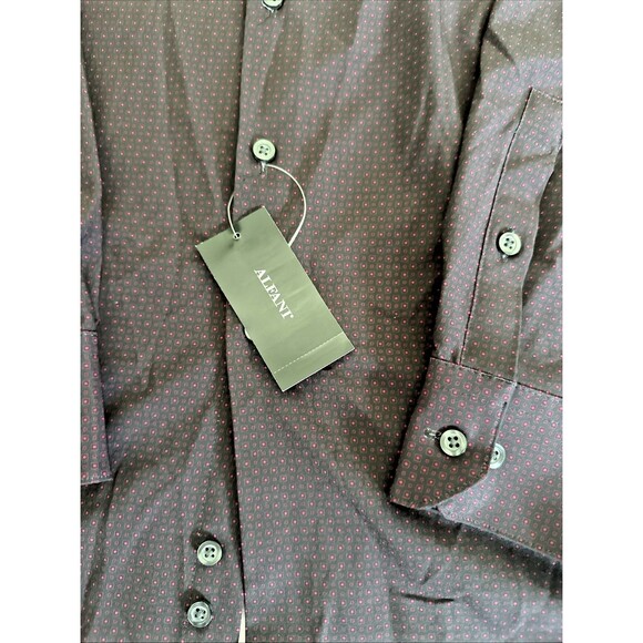 Alfani Mens Slim-Fit 4-Way Stretch Geo-Print Dress Shirt Black Red 16-16.5/32-33 - Picture 4 of 6